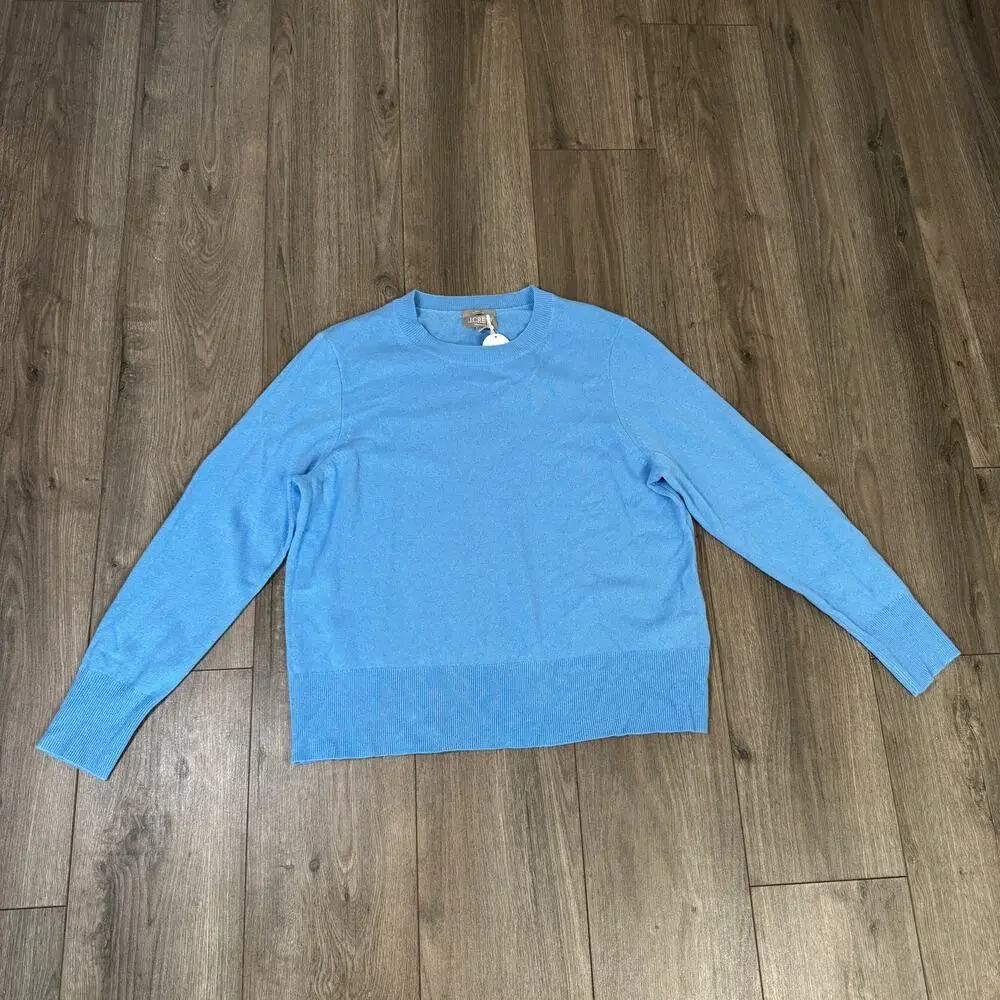 J.Crew Cashmere Classic-Fit Crewneck Sweater WMNS 2XL Pale Cerulean Blue Knitted